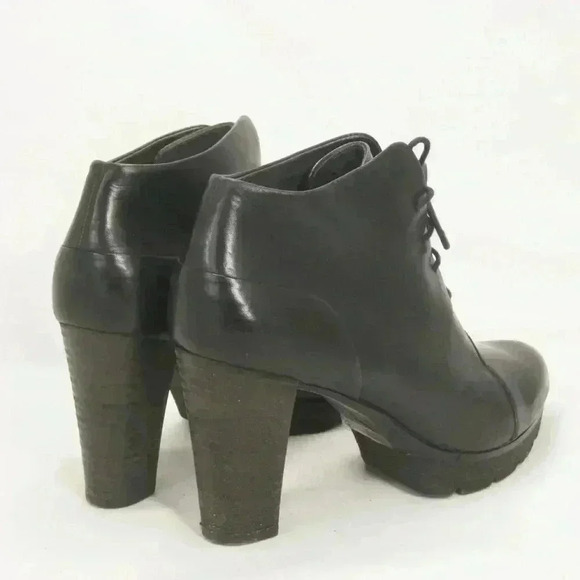 Paul Green Black Lamb Skin Leather Heeled Lace Up Booties Shoes - Picture 4 of 5